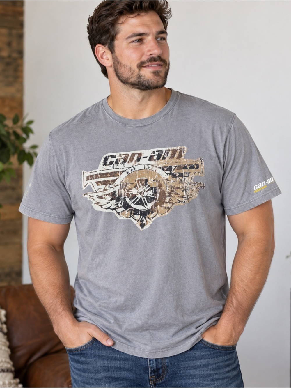 Can-Am T-shirt Mens Size XL Short Sleeve Camo Logo Lightweight Gray